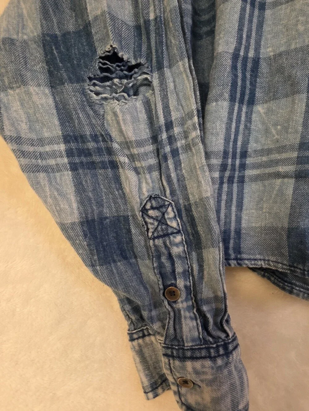 American Eagle Blue Plaid Hooded Jacket Vintage-Inspired Soft Cotton Blend SizeL